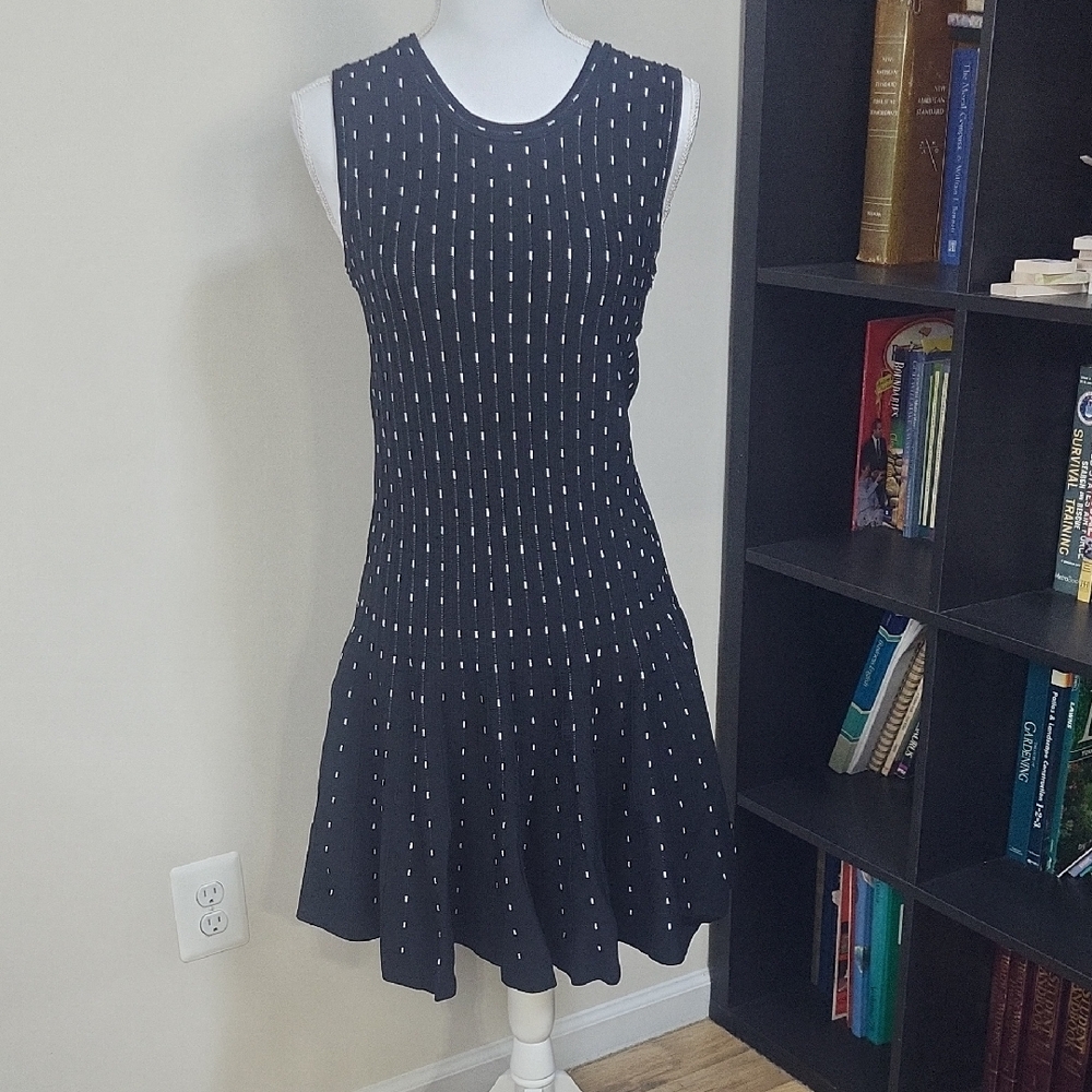 JOHN + JENN Black White Stretch Rayon Nylon Knit Sleeveless Fit & Flare Dress